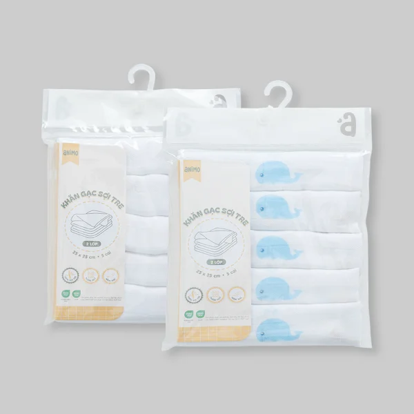 Khăn gạc 100% sợi tre HM9X Animo T2411_PP001 (25x25cm,5 cái, Giao mẫu ngẫu nhiên)