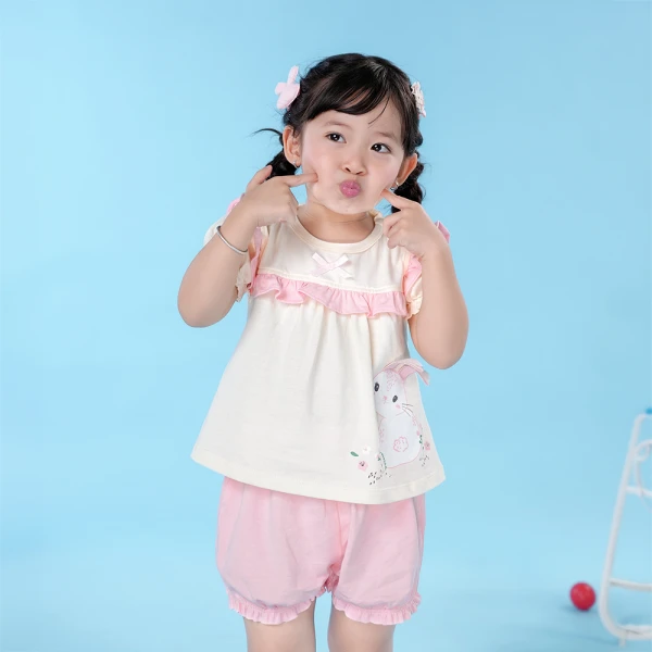 Bộ bé gái ngắn Animo SU26 TX0626006 (1Y-6Y,Kem-Hồng)