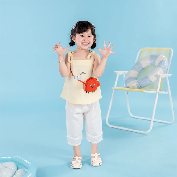 Bộ bé gái áo dây quần lửng Animo SU26 TX0526047 (1Y-6Y,Vàng-Trắng)