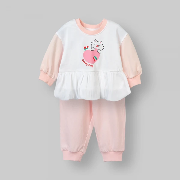 Bộ đông bé gái dài Animo FW26 ST0726035 (1Y-4Y,Trắng-Hồng)