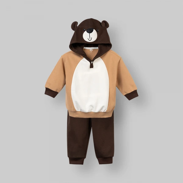 Bộ đông bé trai dài có nón Animo Gấu nâu FW26 ST0626059 (1-4Y, Kem-Nâu đậm)