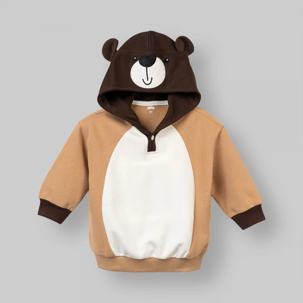 Bộ đông bé trai dài có nón Animo Gấu nâu FW26 ST0626059 (1-4Y, Kem-Nâu đậm)