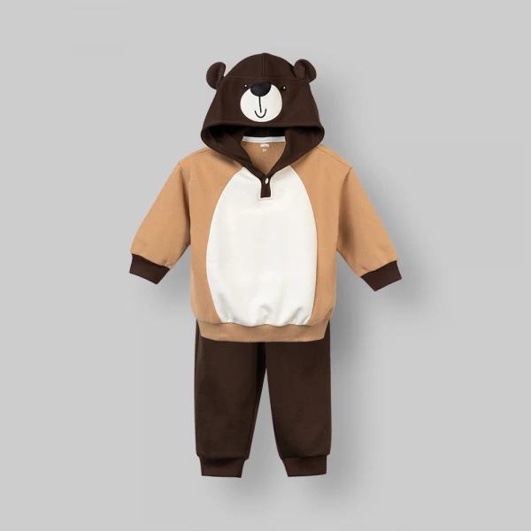 Bộ đông bé trai dài có nón Animo Gấu nâu FW26 ST0626059 (1-4Y, Kem-Nâu đậm)