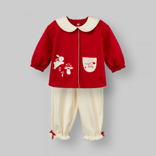 Bộ đông bé gái dài Animo noel FW26 LU0726029 (1Y-4Y,Đỏ-Kem)