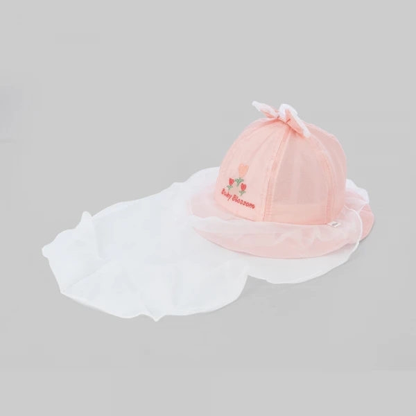 Nón bé gái vành tròn khăn voan 0-12M Animo A2606_MN038 (46cm,Hồng)