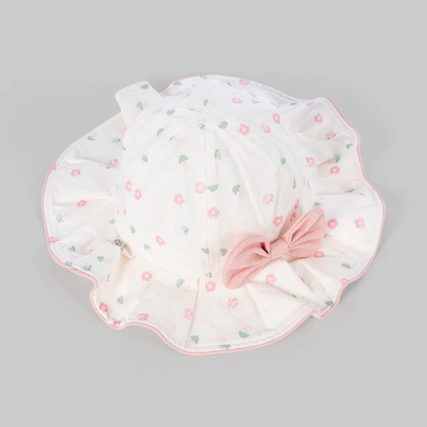 Nón bé gái vành tròn 3-6Y Animo A2607_MN011 (52cm,Hoa nhí trắng)