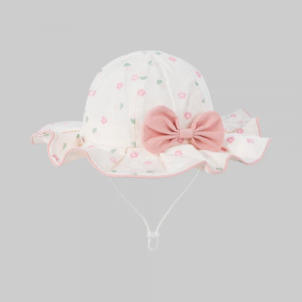Nón bé gái vành tròn 3-6Y Animo A2607_MN011 (52cm,Hoa nhí trắng)