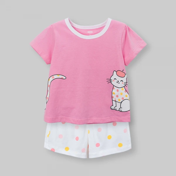 Bộ bé gái ngắn Animo Easy FW26 TX0826027 (1Y-4Y,Hồng-Trắng)