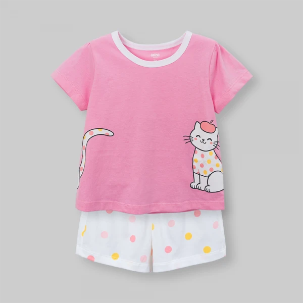 Bộ bé gái ngắn Animo Easy FW26 TX0826027 (1Y-4Y,Hồng-Trắng)