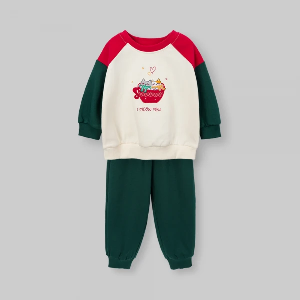 Bộ đông bé gái dài Animo noel FW26 LU0726027 (1Y-4Y,Kem-Lá)