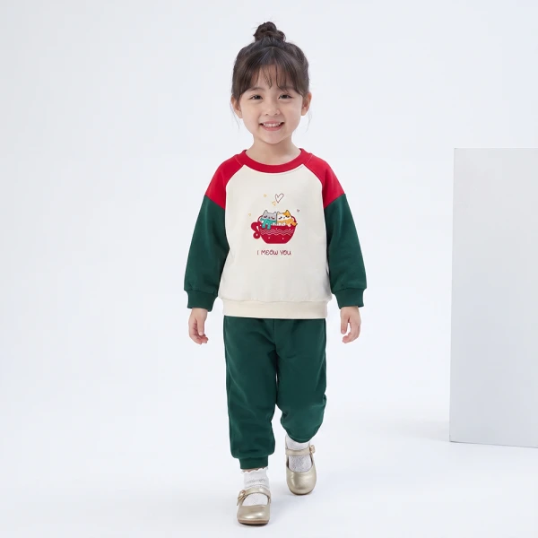 Bộ đông bé gái dài Animo noel FW26 LU0726027 (1Y-4Y,Kem-Lá)