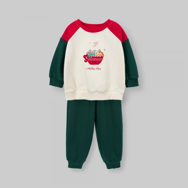Bộ đông bé gái dài Animo noel FW26 LU0726027 (1Y-4Y,Kem-Lá)