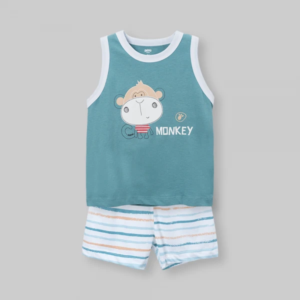 Bộ bé trai sát nách Animo Easy SU26 HN0726015 (1Y-4Y,Lá-Trắng)