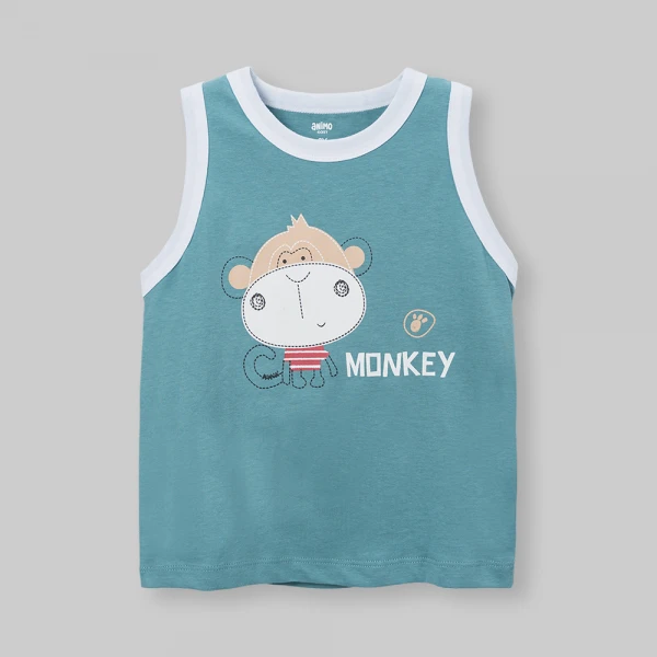 Bộ bé trai sát nách Animo Easy SU26 HN0726015 (1Y-4Y,Lá-Trắng)