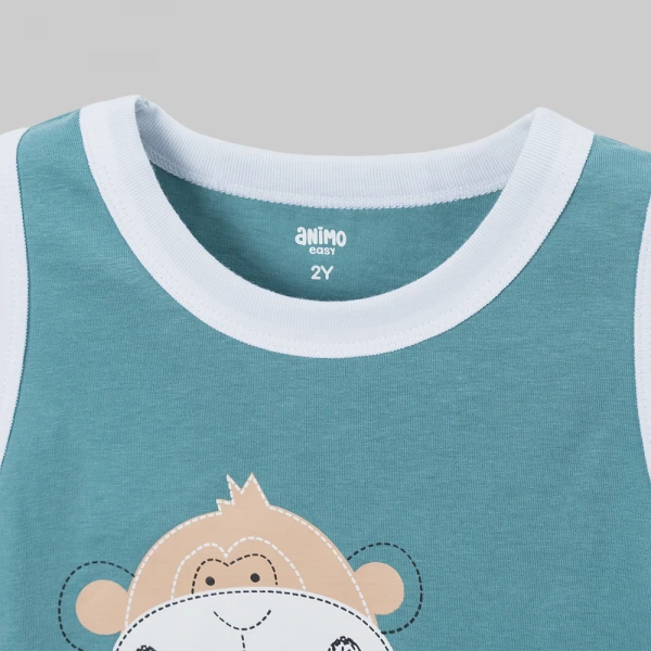Bộ bé trai sát nách Animo Easy SU26 HN0726015 (1Y-4Y,Lá-Trắng)