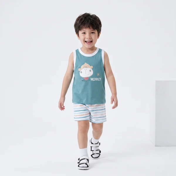 Bộ bé trai sát nách Animo Easy SU26 HN0726015 (1Y-4Y,Lá-Trắng)