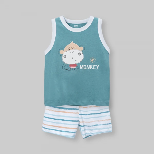 Bộ bé trai sát nách Animo Easy SU26 HN0726015 (1Y-4Y,Lá-Trắng)