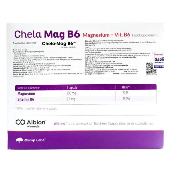 Thực phẩm bảo vệ sức khỏe Olimp Labs Chela-Mag B6 cho người trưởng thành (30 viên)