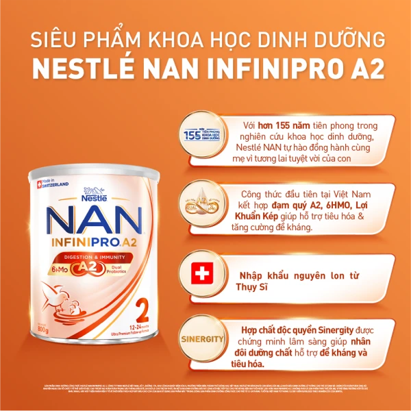 SPDDCT Nestlé NAN InfiniPro A2 2 800g (1-2 tuổi) (6HMO)