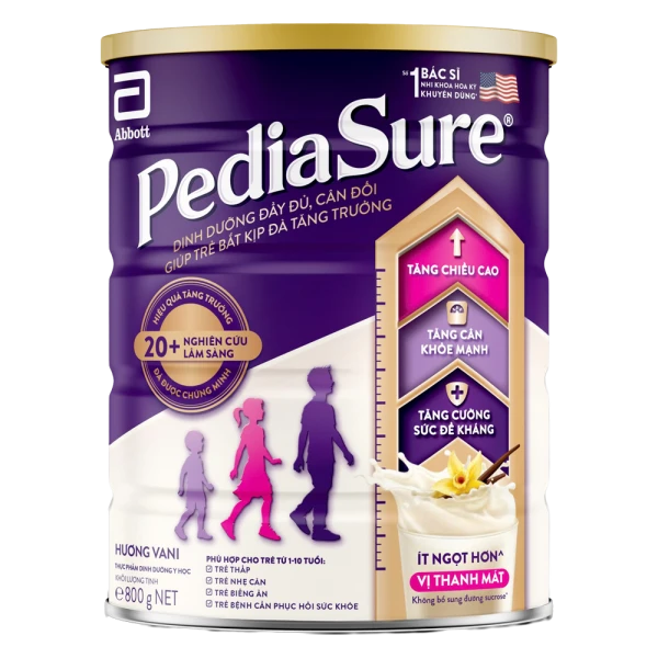 TPDDYH Pediasure ít ngọt hương vani 800g (1-10 tuổi)