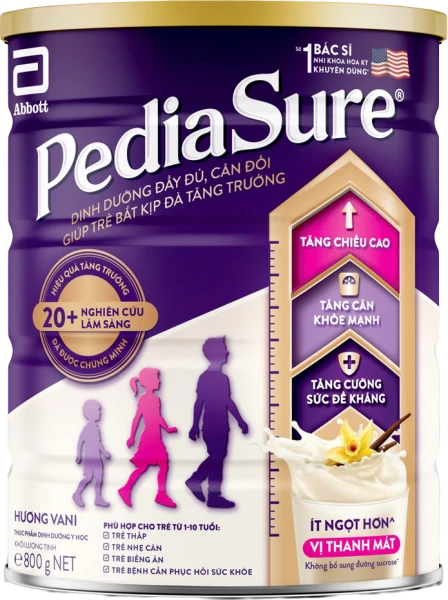 TPDDYH Pediasure ít ngọt hương vani 800g (1-10 tuổi)