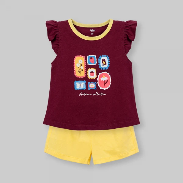 Bộ bé gái ngắn Animo Easy FW26 TX0926026 (1Y-4Y,Tía-vàng)