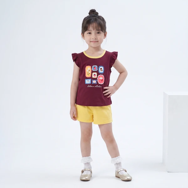 Bộ bé gái ngắn Animo Easy FW26 TX0926026 (1Y-4Y,Tía-vàng)