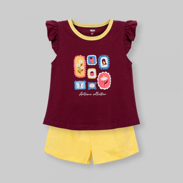 Bộ bé gái ngắn Animo Easy FW26 TX0926026 (1Y-4Y,Tía-vàng)