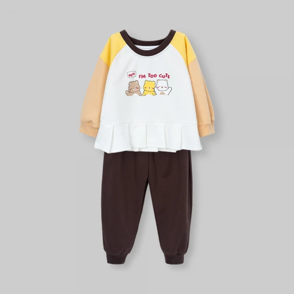 Bộ đông bé gái dài Animo gấu nâu FW26 TX0726042 (1Y-4Y,Trắng-Nâu)
