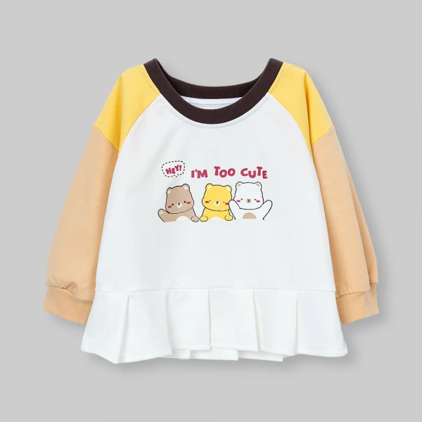 Bộ đông bé gái dài Animo gấu nâu FW26 TX0726042 (1Y-4Y,Trắng-Nâu)