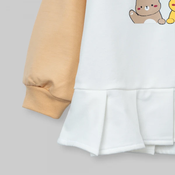 Bộ đông bé gái dài Animo gấu nâu FW26 TX0726042 (1Y-4Y,Trắng-Nâu)
