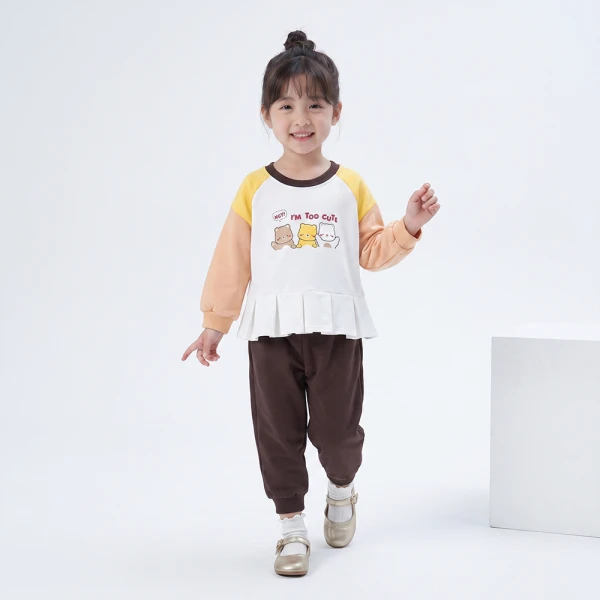 Bộ đông bé gái dài Animo gấu nâu FW26 TX0726042 (1Y-4Y,Trắng-Nâu)