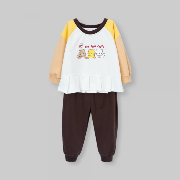 Bộ đông bé gái dài Animo gấu nâu FW26 TX0726042 (1Y-4Y,Trắng-Nâu)