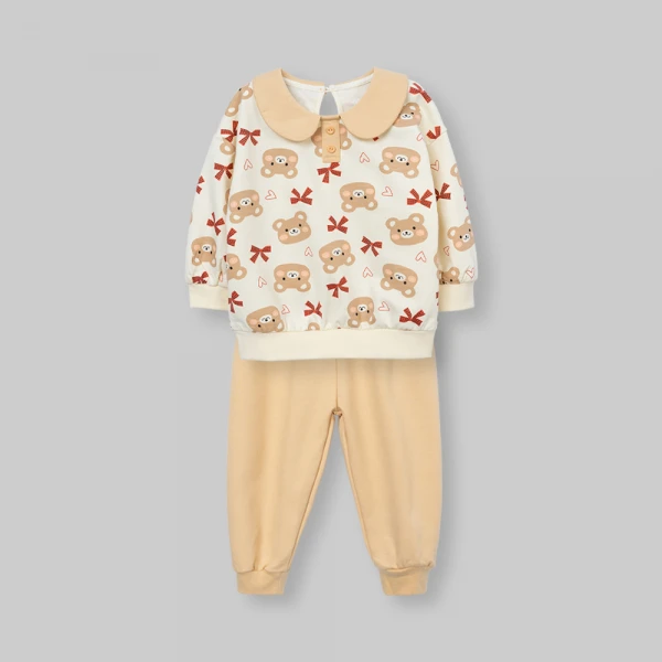 Bộ đông bé gái dài Animo gấu nâu FW26 TX0726043 (1Y-4Y,Kem-Nâu)