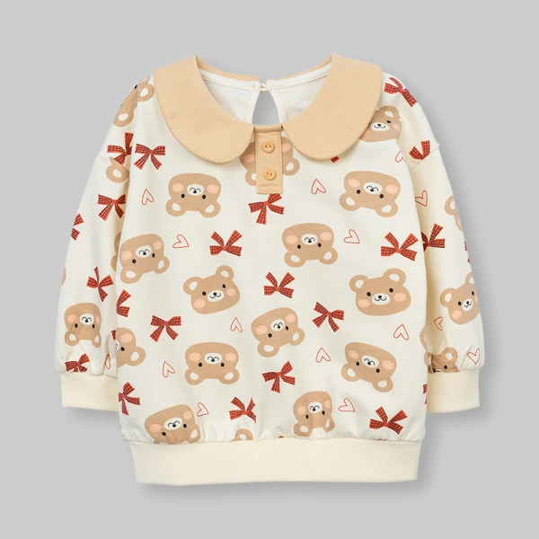 Bộ đông bé gái dài Animo gấu nâu FW26 TX0726043 (1Y-4Y,Kem-Nâu)