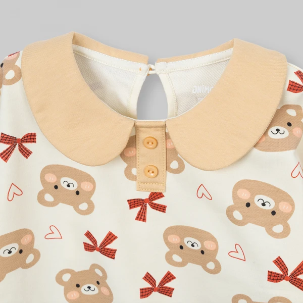 Bộ đông bé gái dài Animo gấu nâu FW26 TX0726043 (1Y-4Y,Kem-Nâu)