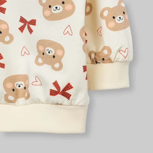 Bộ đông bé gái dài Animo gấu nâu FW26 TX0726043 (1Y-4Y,Kem-Nâu)