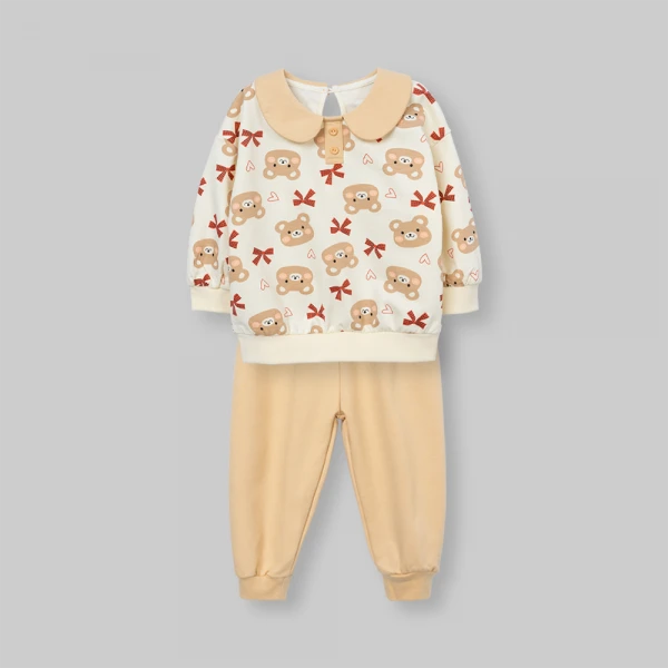 Bộ đông bé gái dài Animo gấu nâu FW26 TX0726043 (1Y-4Y,Kem-Nâu)