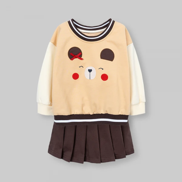 Bộ đông áo tay dài chân váy Animo gấu nâu FW26 TX0726044 (1Y-4Y,Be-Nâu)