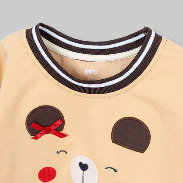 Bộ đông áo tay dài chân váy Animo gấu nâu FW26 TX0726044 (1Y-4Y,Be-Nâu)