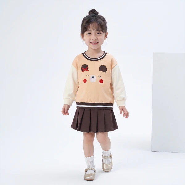 Bộ đông áo tay dài chân váy Animo gấu nâu FW26 TX0726044 (1Y-4Y,Be-Nâu)