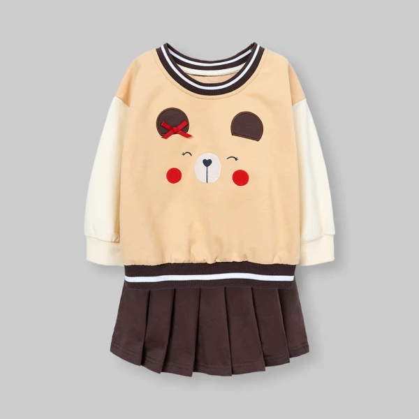 Bộ đông áo tay dài chân váy Animo gấu nâu FW26 TX0726044 (1Y-4Y,Be-Nâu)