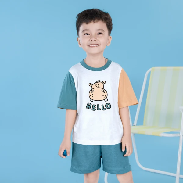Bộ bé trai ngắn Animo Easy SU26 HN0726020 (1-4Y,Trắng-Lá)