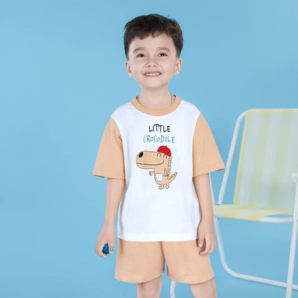 Bộ bé trai ngắn Animo Easy SU26 HN0726021 (1-4Y,Trắng-Nâu nhạt)