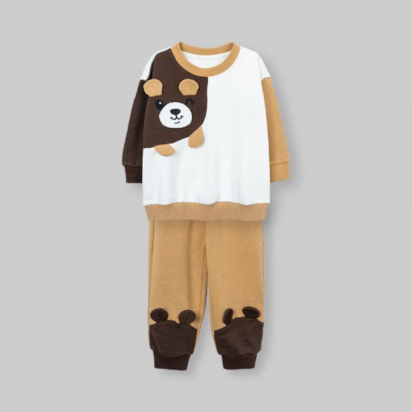 Bộ đông bé trai dài Animo Gấu nâu FW26 ST0626058 (1-4Y, Kem-Nâu nhạt)
