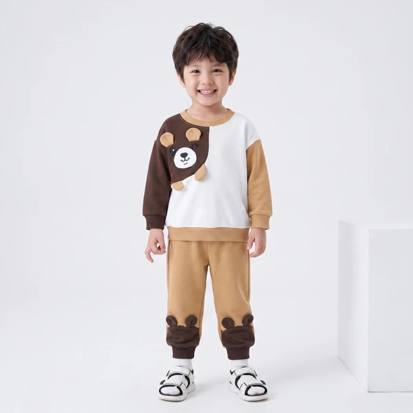 Bộ đông bé trai dài Animo Gấu nâu FW26 ST0626058 (1-4Y, Kem-Nâu nhạt)