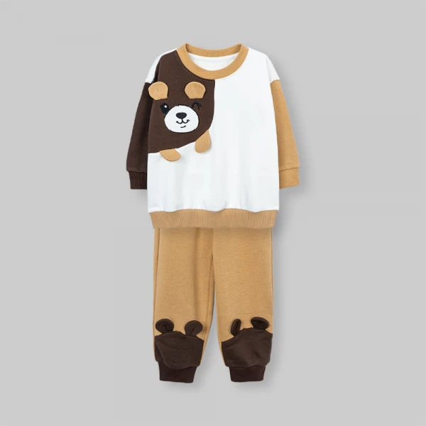 Bộ đông bé trai dài Animo Gấu nâu FW26 ST0626058 (1-4Y, Kem-Nâu nhạt)