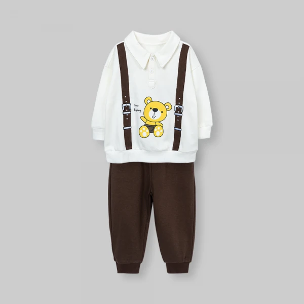 Bộ đông bé trai dài Animo Gấu nâu FW26 ST0626061 (1-4Y, Kem-Nâu)