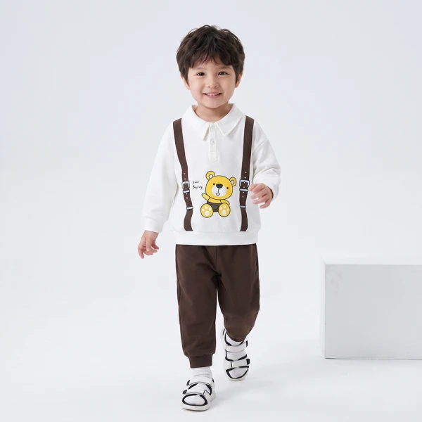 Bộ đông bé trai dài Animo Gấu nâu FW26 ST0626061 (1-4Y, Kem-Nâu)