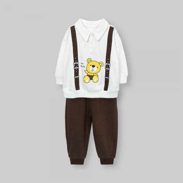Bộ đông bé trai dài Animo Gấu nâu FW26 ST0626061 (1-4Y, Kem-Nâu)